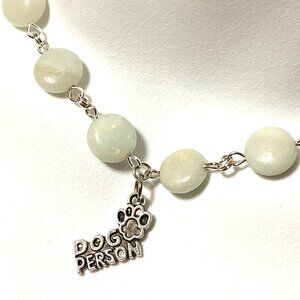 Genuine Pale Green Serpentine Short Necklace, Gemstone & Dog Person Paw Print